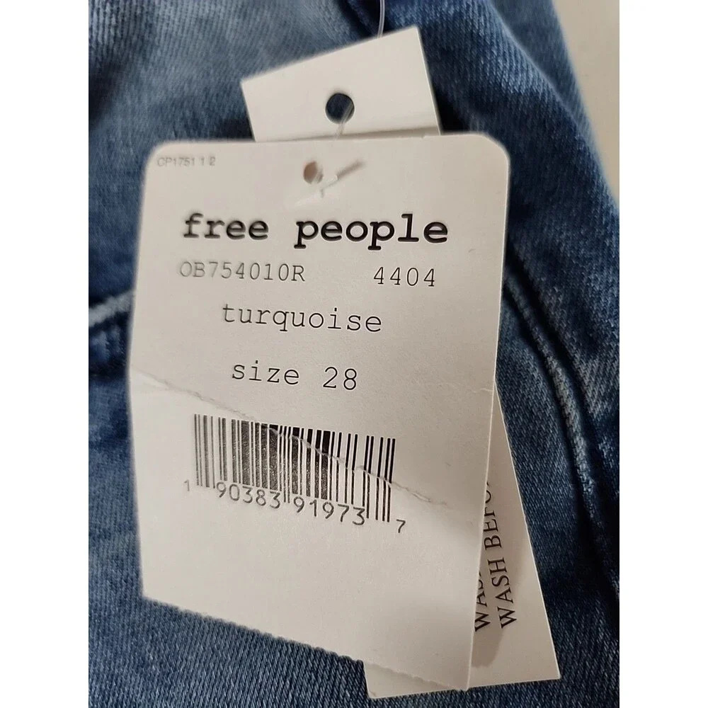NWT Free People Womens Jeans Size 28 High Rise Busted Knee Skinny Jeans Blue 28